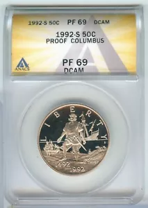 1992-S ANACS PF 69 Columbus Commemorative Half Dollar 50C San Francisco - ER908 - Picture 1 of 2