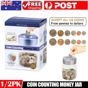 Money Jar Piggy Bank Coin Counting Electronic LCD Box Saving Digital Silver - Picture 1 of 13