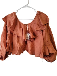 Free People Size Small Womens Top Ginger Spice Zuri Ruffle Blouse NWT $68 - Picture 1 of 8