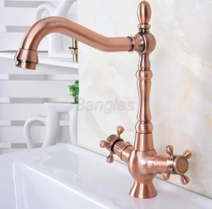 Antiguo grifo mezclador de baño de cobre rojo grifo de lavabo de doble manija 8nf617 - Imagen 1 de 7