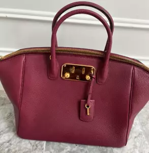 Borsa a mano VBH Bordeaux doppio manico zip superiore pelle grana con tracolla GHW - Foto 1 di 16