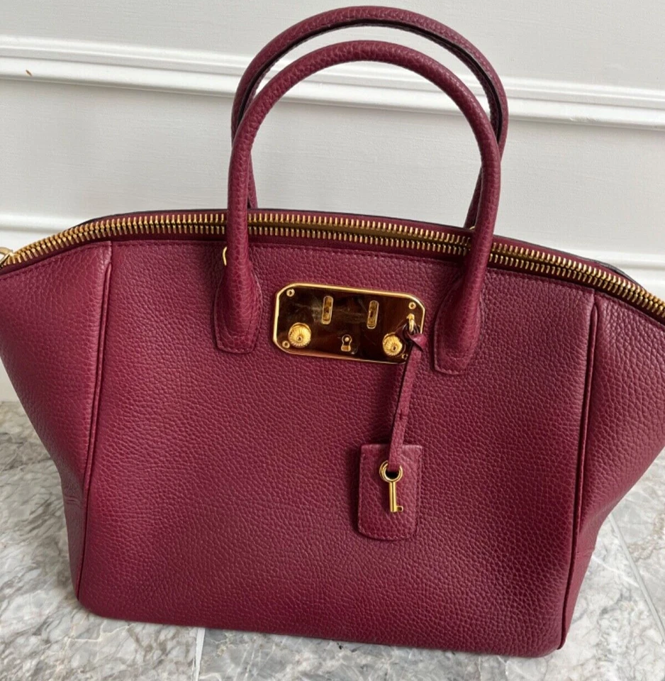 VBH Burdeos Doble Asa Cremallera Superior Grano Cuero Hanbag con Correa GHW Foto 1 de 4