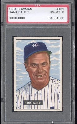 Bowman #183 1951 Hank Bauer - PSA casi nuevo-como nuevo 8 - New York Yankees centrado - VSCARD Foto 1 de 2