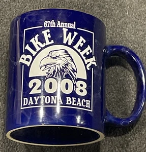 Daytona Beach Bike Week 2008 67th Annual Coffee Mug/Cup Blue/White Marble Look - Picture 1 of 5