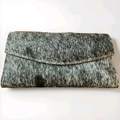 Cartera 100% Cuero Piel de Vaca Pelo Real ON Western Damas Cartera Gris Negro México Foto 1 de 4
