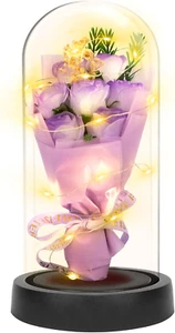 Preserved Flower Gifts for Women Preserved Rose in Glass Dome Eternal Roses with - Picture 1 of 12