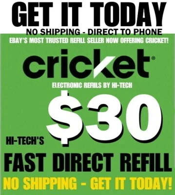 CRICKET $30 ✅ FASTEST PREPAID REFILLS ✅ DIRECT to PHONE ✅ GET IT TODAY - Image 1 of 4
