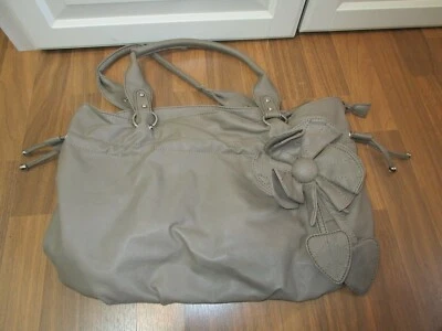 große modische Damen Handtasche Tragetasche mit Blume beige / grau - Bild 1 von 4