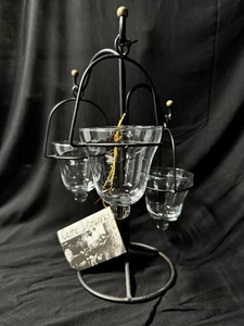 Celtic Ironworks Hanging Candle Holder. 3 Glass Votive Cups. Wrought Iron Stand - Picture 1 of 7