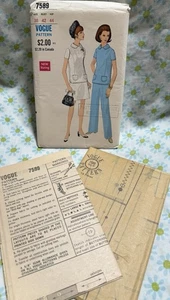 Vtg 60s MOD VOGUE Plus Sz Pattern Top Skirt Pants 42x44” Career Pockets FF UNCUT - Picture 1 of 3