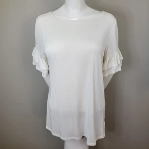 Time And Tru Round Neck Ruffle Sleeve Off-White Top Womens Size M - Picture 1 of 7