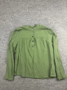 J Crew Shirt Womens Extra Large Green Gauze Cotton Long Sleeve Henley Top - Picture 1 of 7