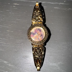 Vintage Sii Cherub Angel Lovers Uhr Damen goldfarben Stretchband neue Batterie - Bild 1 von 10