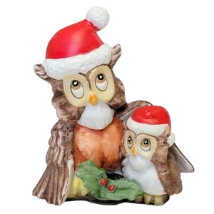 VTG 60s Lefton Owl Figurine Christmas Porcelain Santa Hat MCM Holiday Decor - Picture 1 of 6