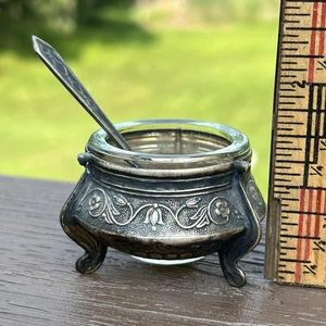 Sowjetische Schale für Senf oder Salzkeller aus Kupfernickel mit Glaseinsatz Vintage - Bild 1 von 7