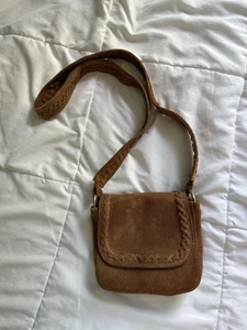 Brown suede crossbody bag purse American eagle with braided straps - Picture 1 of 4