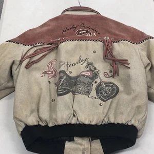 Vintage Harley Davidson Motorrad SW Wildleder Leder Canvas Kinder Bomberjacke Gr. 10 - Bild 1 von 16