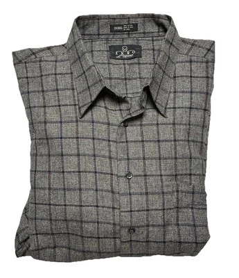 Camisa ENRO Para Hombres 3X Grande Manga Larga Gris A Cuadros Botón Delantero Foto 1 de 4