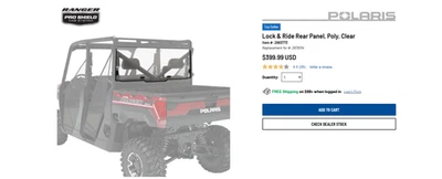 Ventana panel trasero Polaris 2883773 Ranger XP 1000 2019-2026, doble, diésel, Pro XD Foto 1 de 4