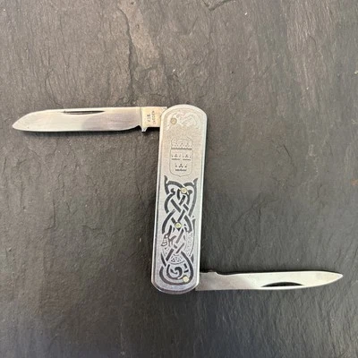 KIE Sweden Vintage Pocket Knife Ornate Etched Dragons 3 Crowns Stainless Fq - Image 1 of 4