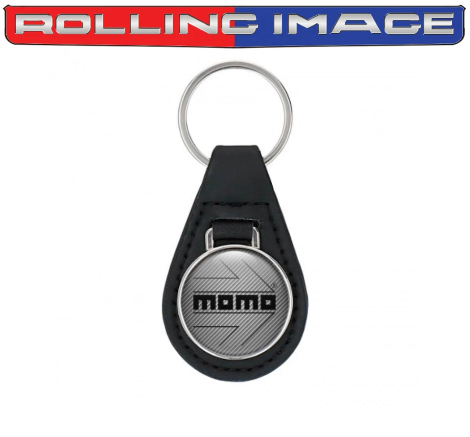 NEW Classic Leather Carbon and Black MOMO Key Chain Key Fob | domed epoxy logo - Image 1 of 1