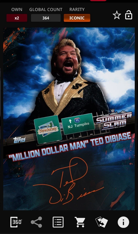 Million Dollar Man Ted DiBiase Blue Signature Iconic - Topps Slam WWE SummerSlam Foto 1 de 1