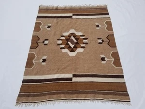 Feiner Vintage traditioneller handgefertigter orientalischer Kelim Wolle braun beige 198 x 155 cm - Bild 1 von 12