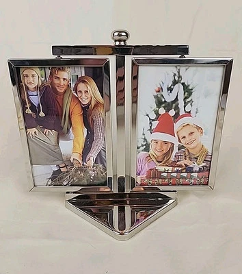 Marco de fotos giratorio de placa plateada de dos paneles de colección 4" x 6" difícil de encontrar Foto 1 de 4