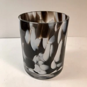 Zorza Black White Art Glass Candle Holder Hand Blown Fused ~5” Tall Poland - Picture 1 of 5