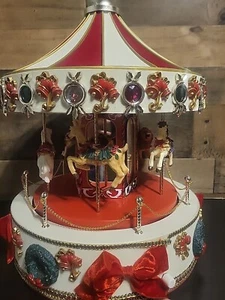 16” Christmas Carousel Musical Animated Lighted Merry Go Round Holiday Workshop - Picture 1 of 7