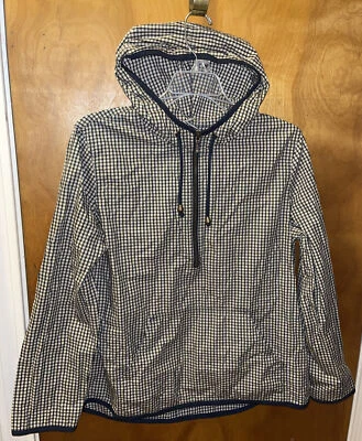 GAP женщин с капюшоном пуловер черный/темно синий клетку ветровка размер маленький - Изображение 1 из 4