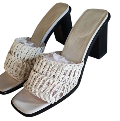 Ferragamo Vintage Treliça Salto Mula Couro Branco/Preto/Tamanho 5B - Imagem 1 de 4