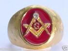 Masonic Mason Red Enamel Compasses Clear Austrian Crystal Men Ring Size 9