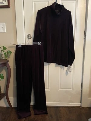 Y2K Rafaella Terciopelo Cuello Alto Y Pantalones Conjunto 2 Piezas XL, Ciruela Foto 1 de 4