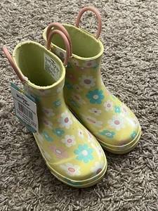 Western Chief Girl's Size 9 Yellow Flower Power Rubber Waterproof Rain Boots NWT - Picture 1 of 3