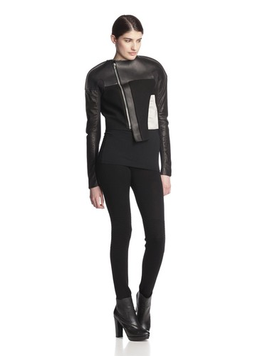 Rick Owens Giacca Donna Strutturata in Pelle e Lana Nero Perla 42 IT 8 US