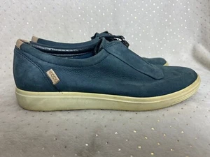 ECCO Women’s Soft 7 Leather Zip Up Sneakers Comfort Flats Blue Sz 40 EU 9/9.5 US - Picture 1 of 10
