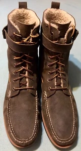 RALPH LAUREN / SIZE 15D / BRENTWOOD SUEDE-LEATHER / NATURAL SHEARLING LAMB BOOTS - Picture 1 of 13
