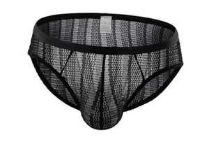 Men's Black Lace Underwear – Sexy, Breathable & Sheer Low Rise Briefs, Large - Picture 1 of 8