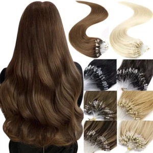 Micro Beads Loop Human Hair Extensions Micro Link Remy Russian Straight Hair US - Picture 1 of 87