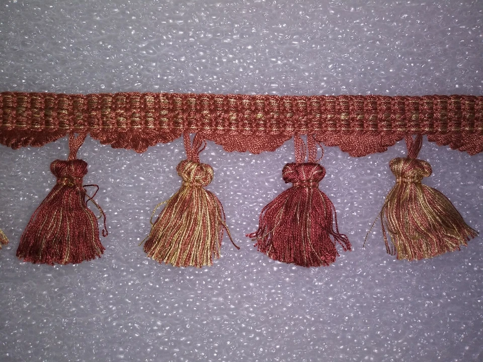 FRANJA BORLA 6 yardas 3" - ORO CREMA ÓXIDO ROJO - Borde de tela para cortinas de tapicería  Foto 1 de 1