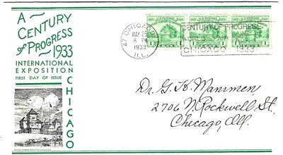 FDC #728 CENTURY OF PROGRESS FORT DEARBORN MAY 25, 1933 - Image 1 of 2