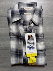 Camisa vintage resistente a la intemperie adulto pequeña negra a cuadros franela abotonada para mujer - Imagen 1 de 5