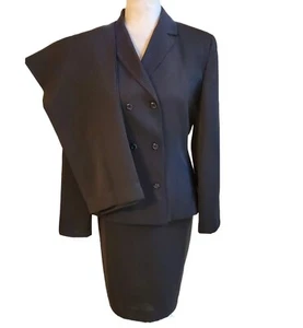 Larry Levine Women's 3PC black Pinstriped Pants Skirt Suit Doublebreasted Size 8 - Picture 1 of 10