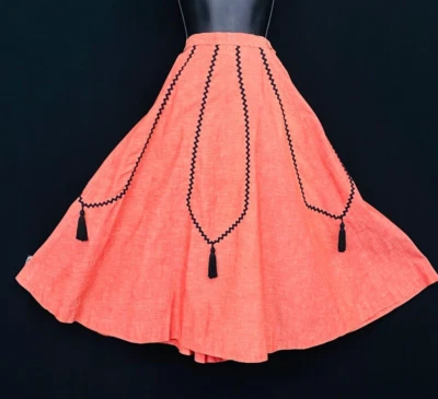 Falda circular vintage años 50 rojo rosa negro, algodón cintura alta pin up midi XS S Foto 1 de 4