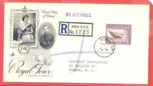 Aden Royal Visit King & Queen Cachet FDC Cover Registered to USA 1954 - Picture 1 of 1