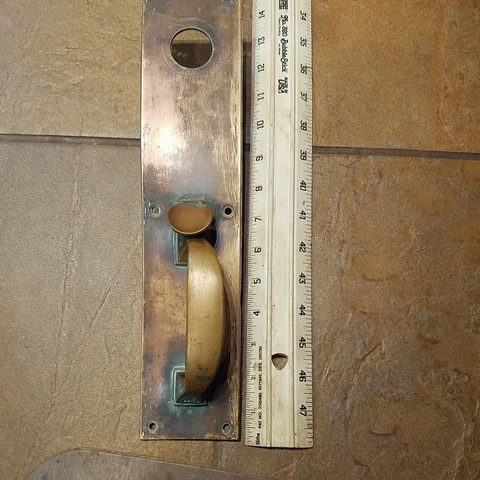 Antique Thumb Latch Brass Entry Door Handle With Original Brass Door Plate Cover