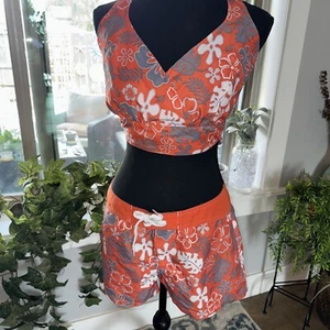 Beach Rays Hawaiian Two Piece Orange Swim Set Shorts Reversible Pinup Beach - Picture 1 of 7