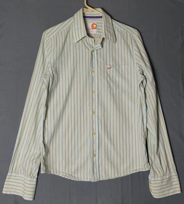 Hollister Shirt Mens Medium Blue Gold Striped Y2K Preppy Casual Dad Church Date - Image 1 of 4