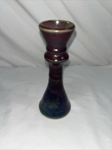Studio Art Pottery Candlestick Purple Glazed 6”Signed 1998 - Foto 1 di 5